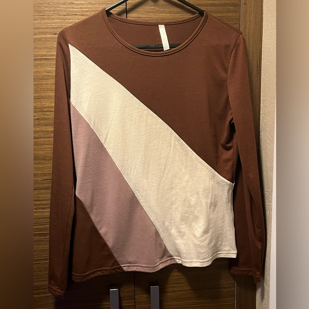 FuGui.xing, XL, Brown and Cream long sleeve shirt